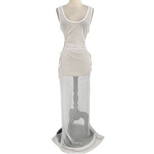 May Pink Net Sheer Maxi Tank Beach Cover W Cutout